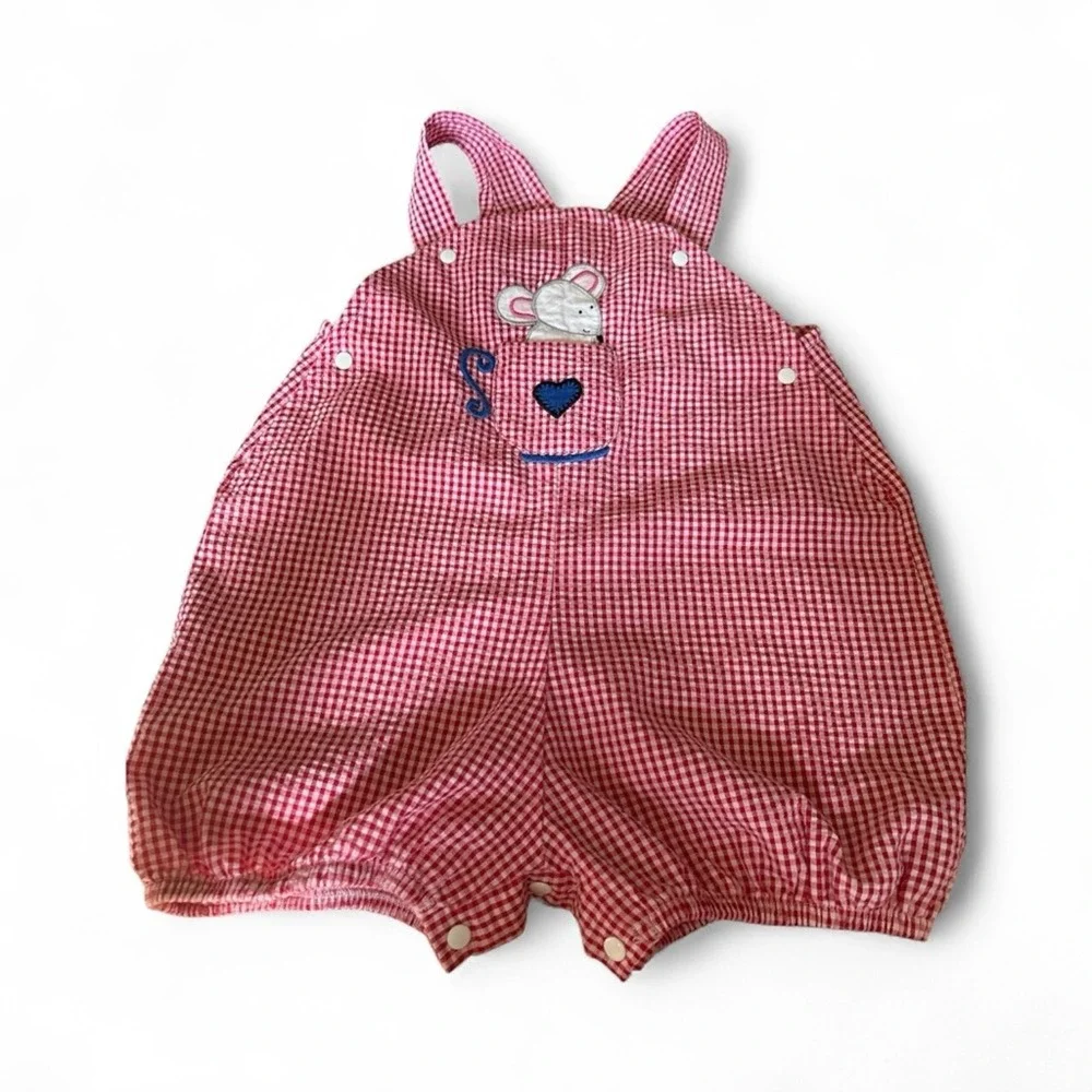 Vintage 90's Talbots Kids Unisex Red and white Mouse Embroidery size  9 months